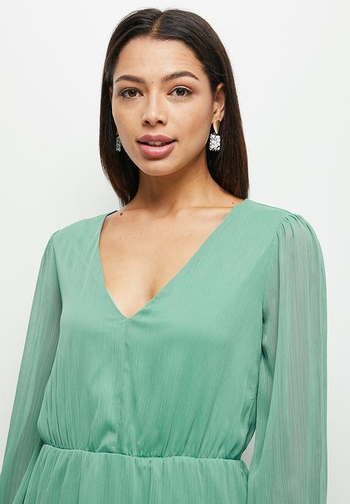 MILLA - V-neck ruffle mini dress - beryl green