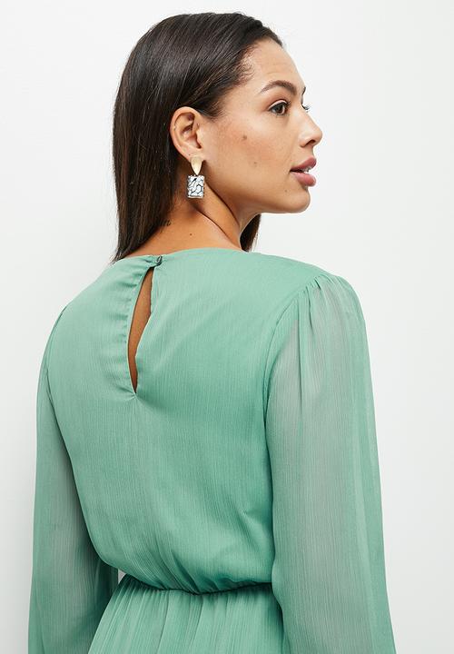 MILLA - V-neck ruffle mini dress - beryl green