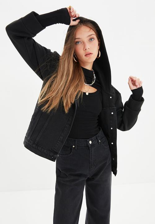 Trendyol - Hooded denim jacket - black