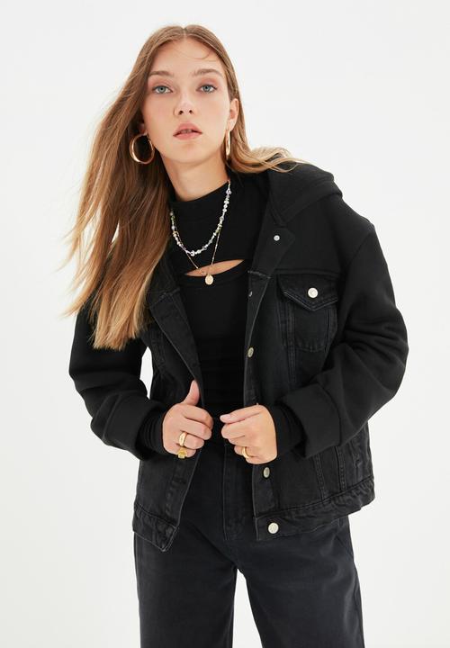 Trendyol - Hooded denim jacket - black