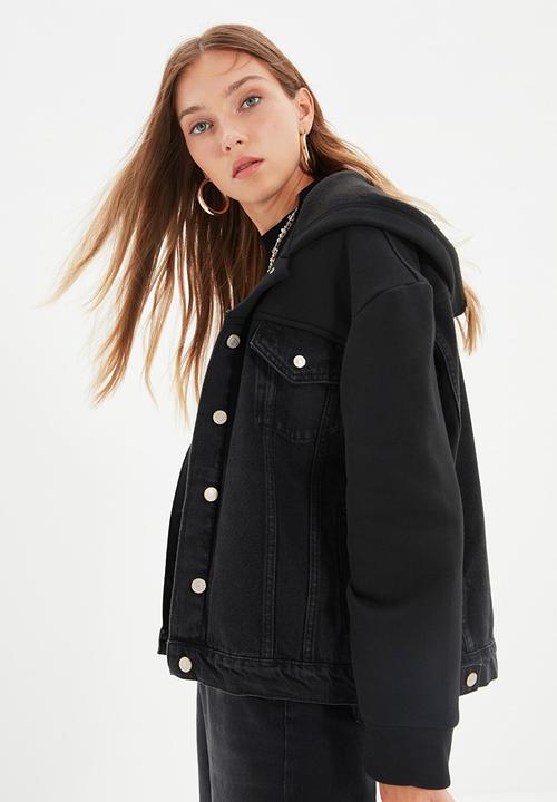 Trendyol - Hooded denim jacket - black
