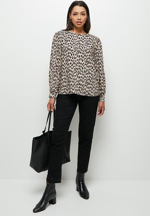 edit - Oversized bellow sleeve blouse - stone & black