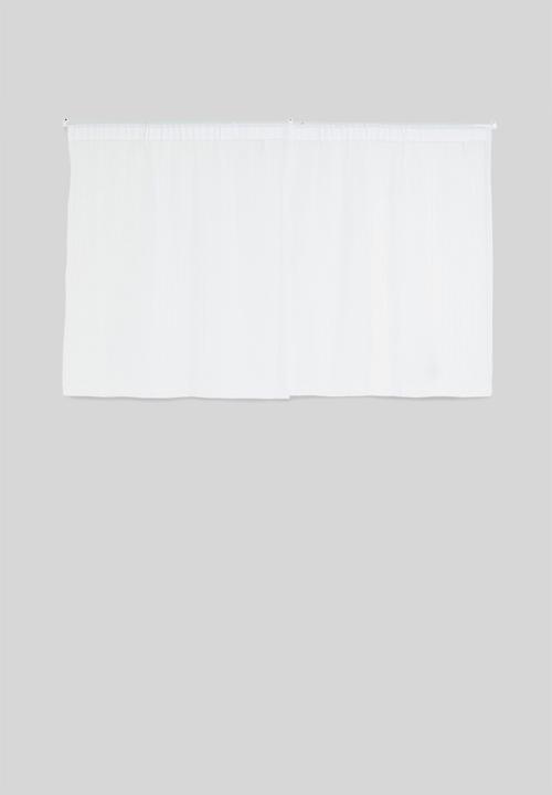 Sixth Floor - Taped striped frosted voile café curtain - white