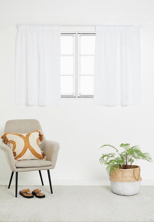 Sixth Floor - Taped striped frosted voile café curtain - white