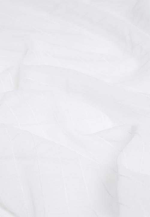 Sixth Floor - Taped striped frosted voile café curtain - white
