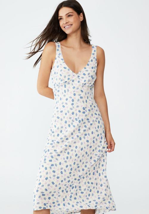 Cotton On - Rose v-neck midi dress - mya floral haze blue