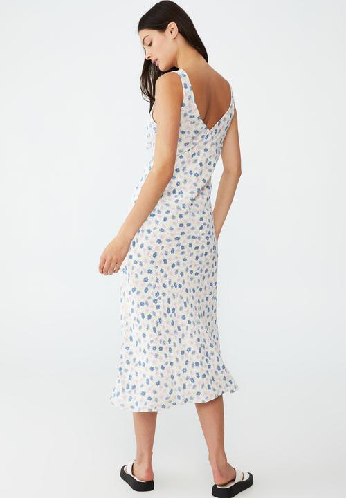 Cotton On - Rose v-neck midi dress - mya floral haze blue