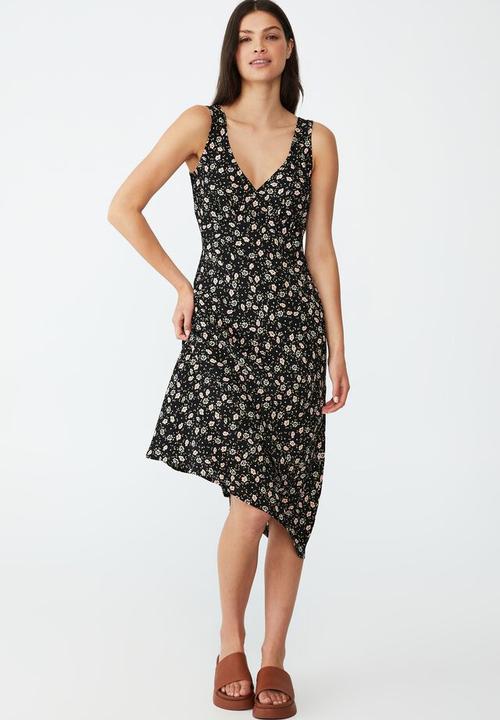 Cotton On - Rose v-neck midi dress - mya floral black