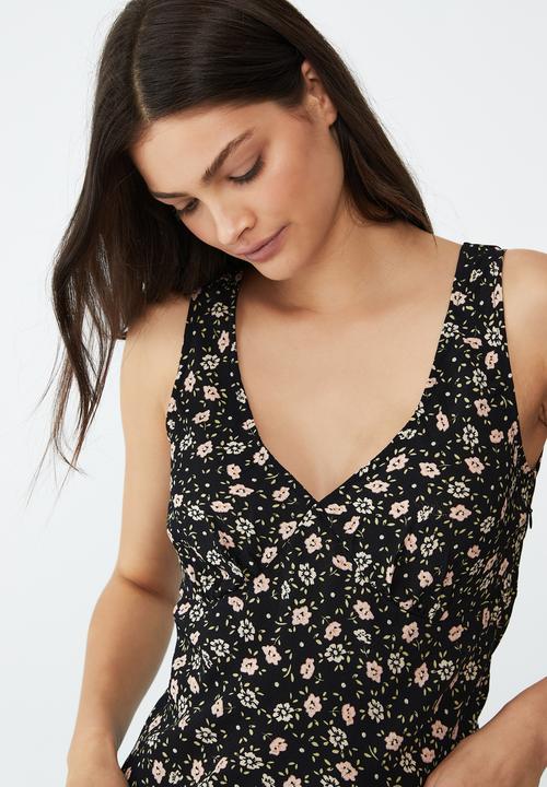 Cotton On - Rose v-neck midi dress - mya floral black