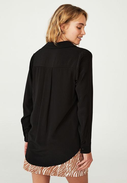 Cotton On - Petite long sleeve mod shirt - black