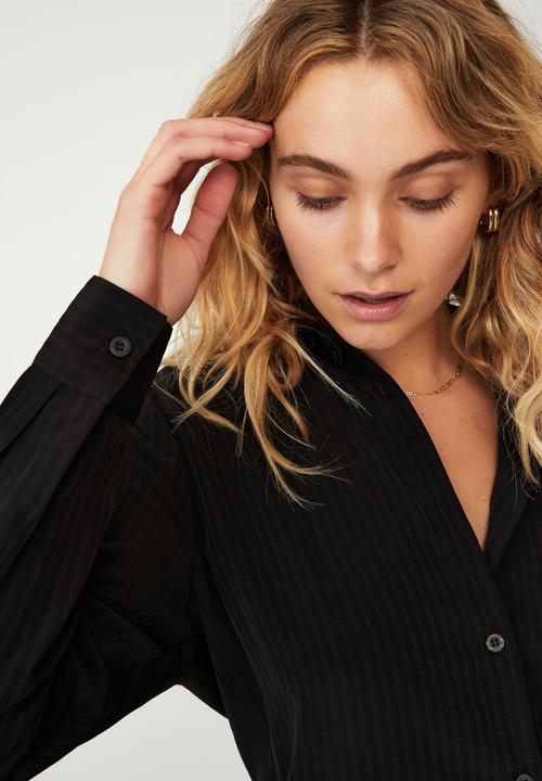 Cotton On - Petite long sleeve mod shirt - black