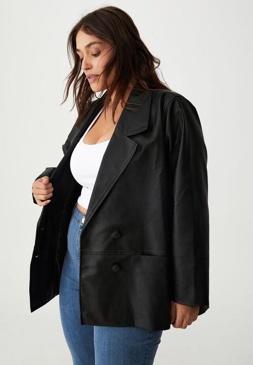 Cotton On - Curve vegan leather coat jacket - black