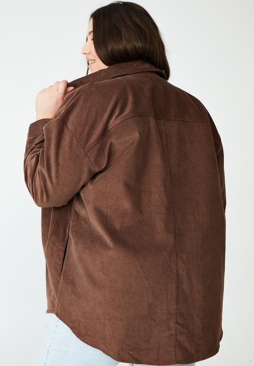 Cotton On - Curve the lightweight cord shacket - leaf brown