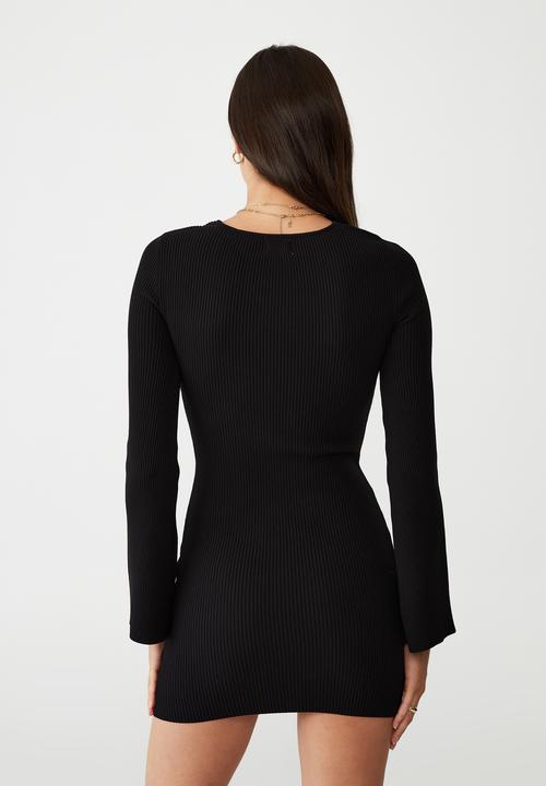 Cotton On - Knit long sleeve cut out mini dress - black