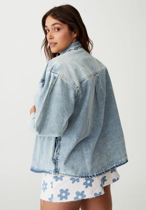 Cotton On - Curve denim shacket - blue splice