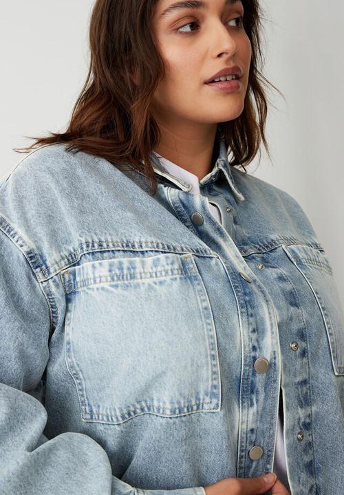 Cotton On - Curve denim shacket - blue splice