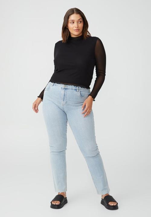 Cotton On - Curve addison mesh mock neck long sleeve top - black