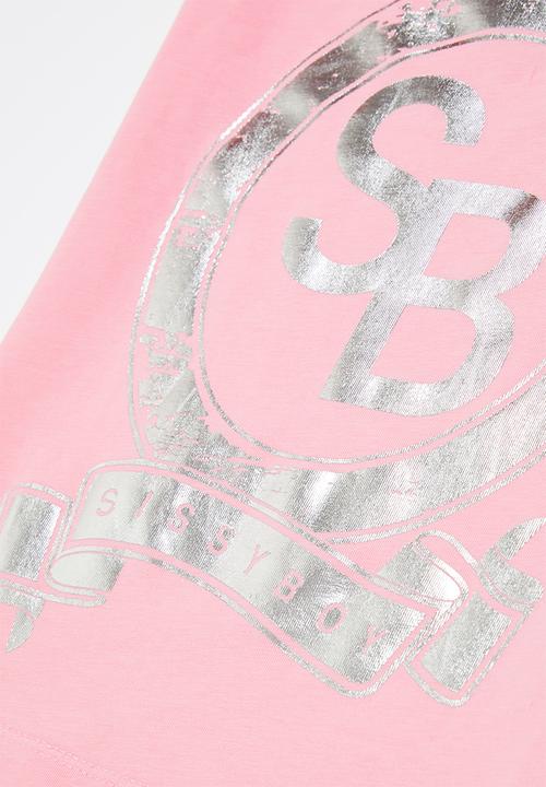 SISSY BOY - Foil print logo fitted top with cap sleeves - bubblegum pink
