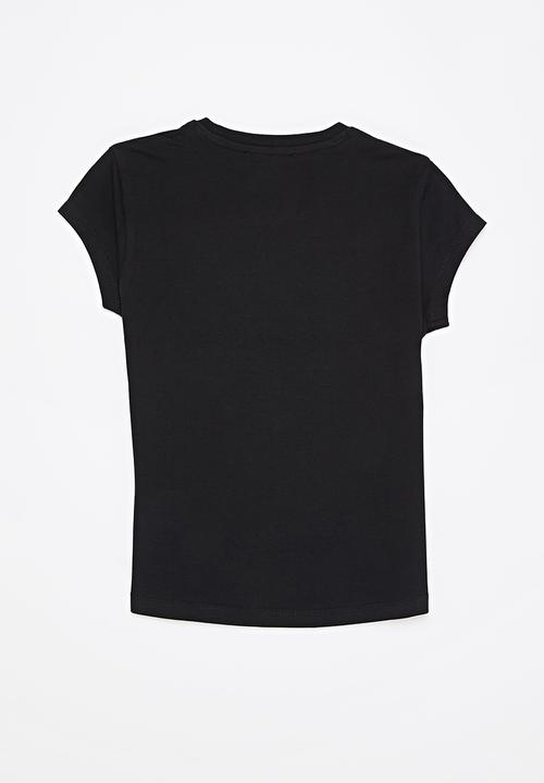 SISSY BOY - Foil print logo fitted top with cap sleeves - black
