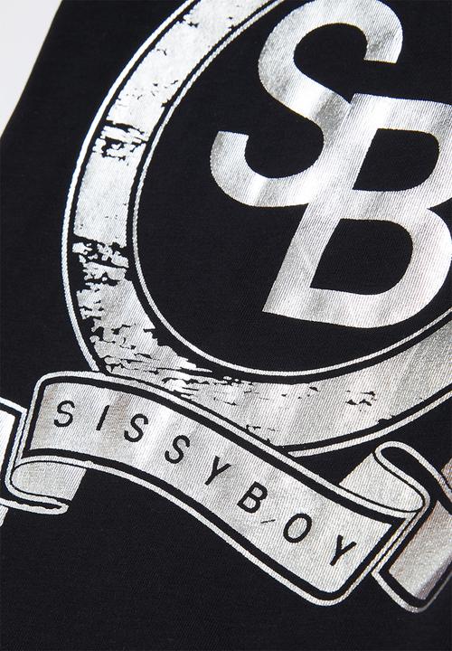 SISSY BOY - Foil print logo fitted top with cap sleeves - black