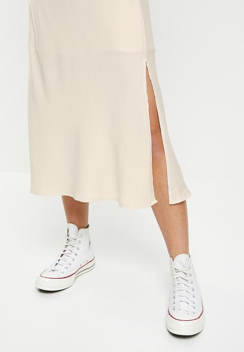 Cotton On - High waisted satin mid split skirt - champagne