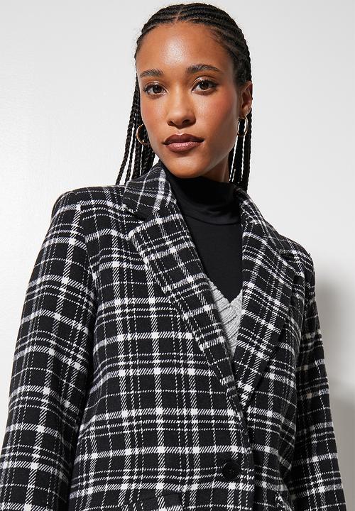 Superbalist - Check boyfriend coat - black check