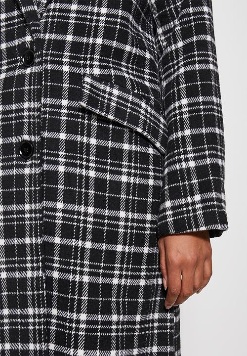 Superbalist - Check boyfriend coat - black check