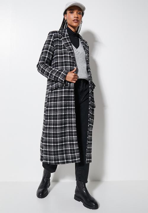 Superbalist - Check boyfriend coat - black check