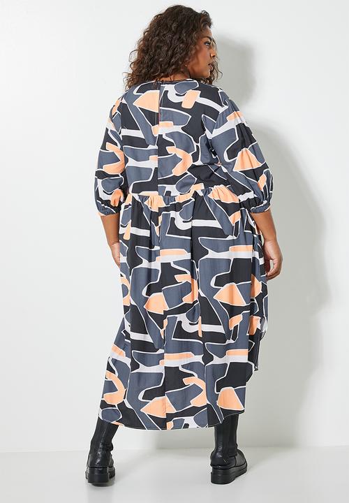 Superbalist - Curved hem babydoll midi dress - art class pop print