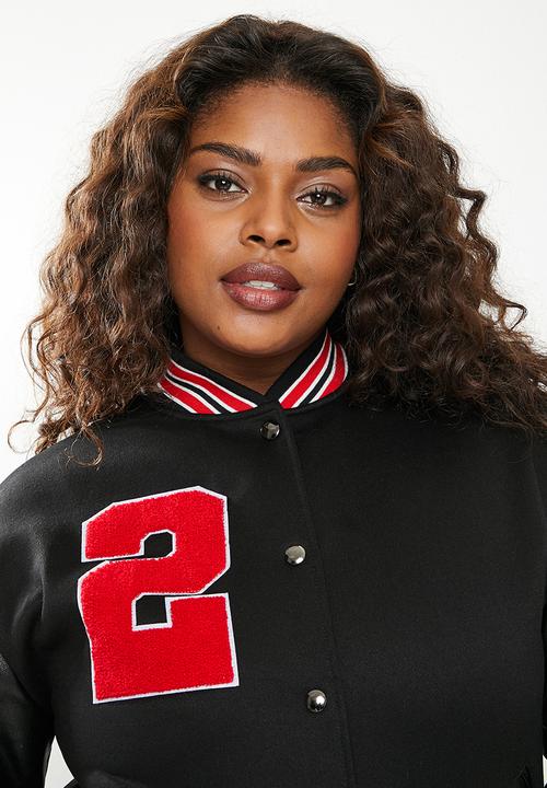 dailyfriday - Plus size college jacket - black & red