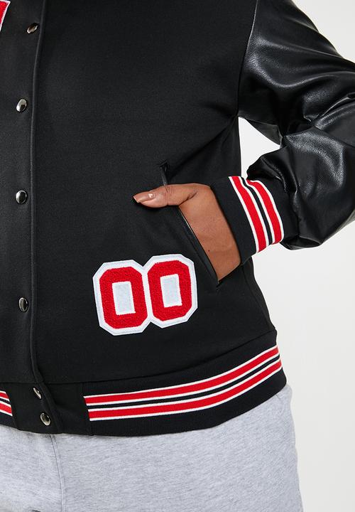 dailyfriday - Plus size college jacket - black & red