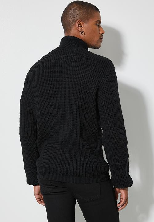 Superbalist - Chunky textured roll neck knit - black