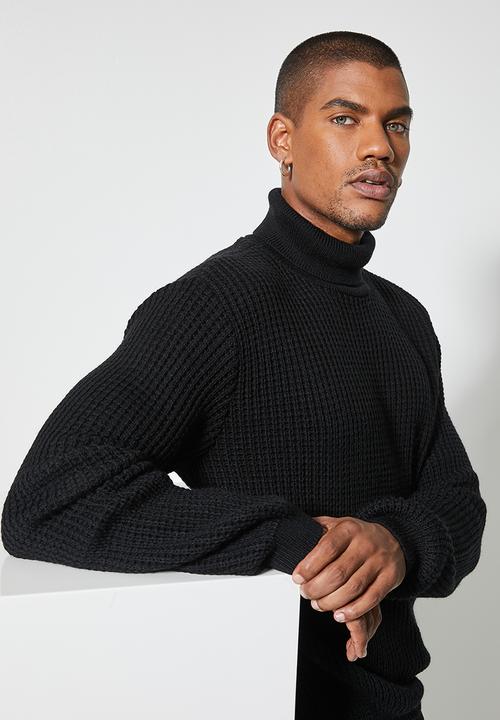 Superbalist - Chunky textured roll neck knit - black