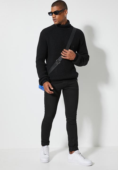 Superbalist - Chunky textured roll neck knit - black