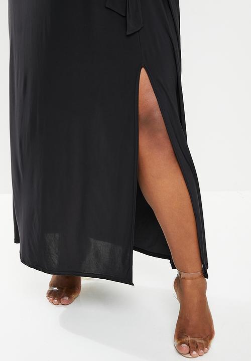 Missguided - Plus slinky split maxi dress - black