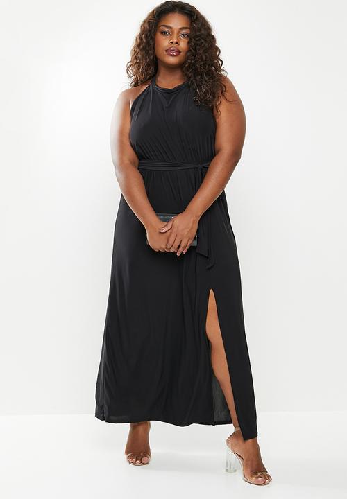 Missguided - Plus slinky split maxi dress - black