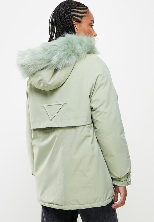 dailyfriday - Faux fur hooded parker - sage
