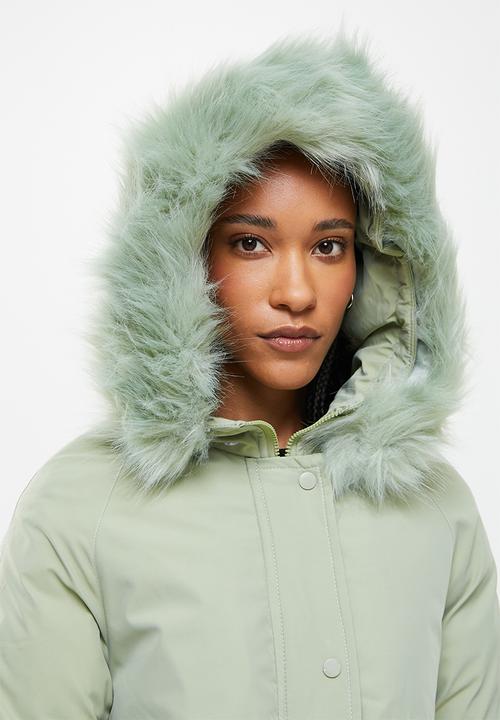 dailyfriday - Faux fur hooded parker - sage