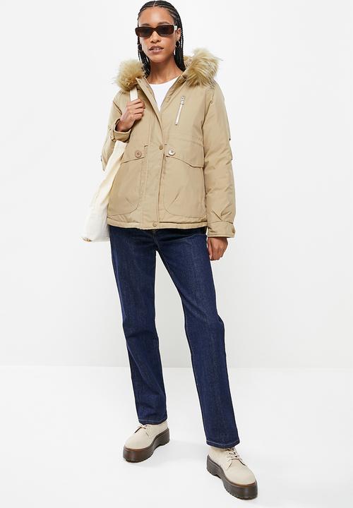 dailyfriday - Fur trim parka - stone