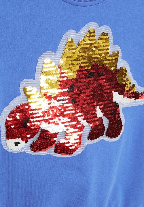 Pop Candy - Boys dino crew with sequin detail - blue