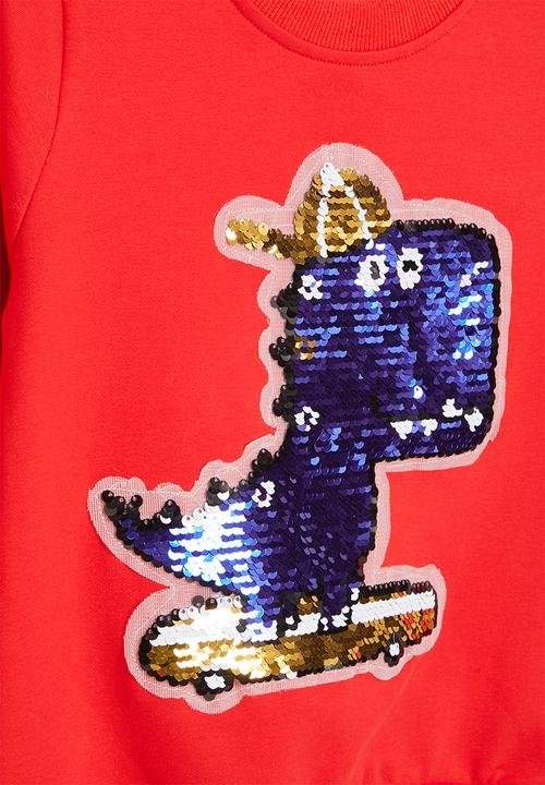 Pop Candy - Boys dino crew with sequin detail - red