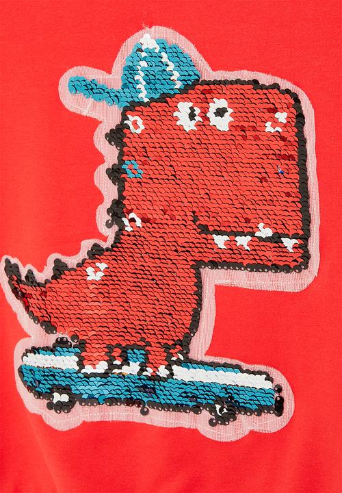 Pop Candy - Boys dino crew with sequin detail - red