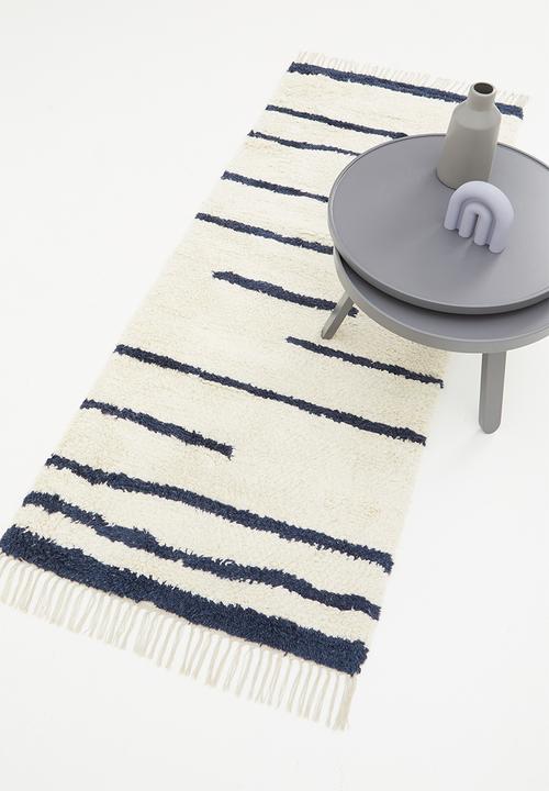 Sixth Floor - Lines wool runner - blue & off white 