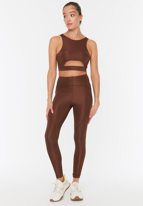 Trendyol - Stitch detailed sports leggings - brown