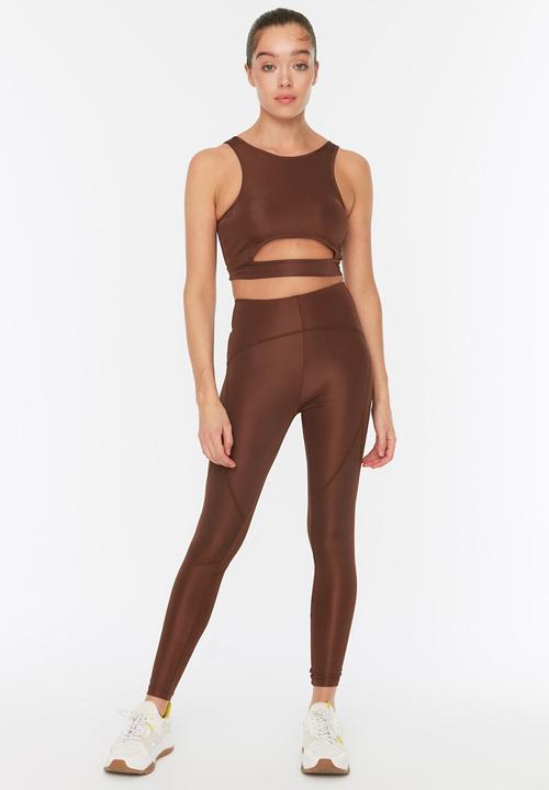 Trendyol - Stitch detailed sports leggings - brown