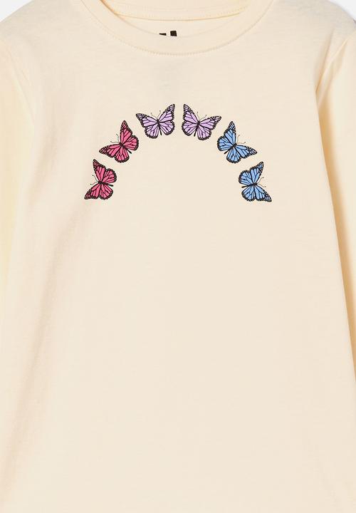 Cotton On - Penelope long sleeve tee - dark vanilla & butterfly rainbow