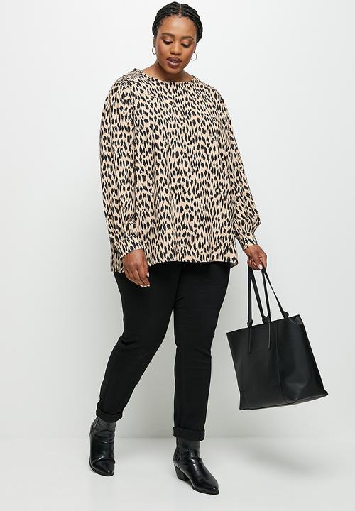 edit Plus - Oversized bellow sleeve shell top - stone & black