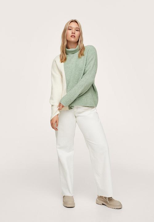 MANGO - Plus sweater block - ecru & green 
