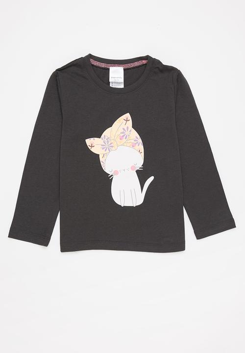 Pop Candy - Girls 2 pack printed long sleeve tee - black & grey 