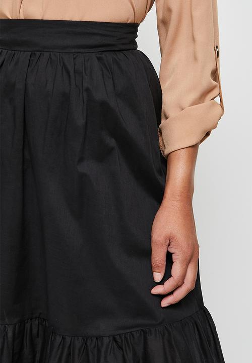 MILLA - Voile tiered midi skirt - black